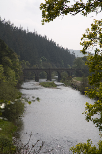 die alte Bahnbrücke von der nächsten Flussbiegung aus