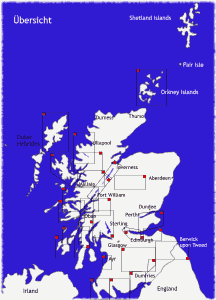 die von uns schon bereisten Gebiete Schottlands